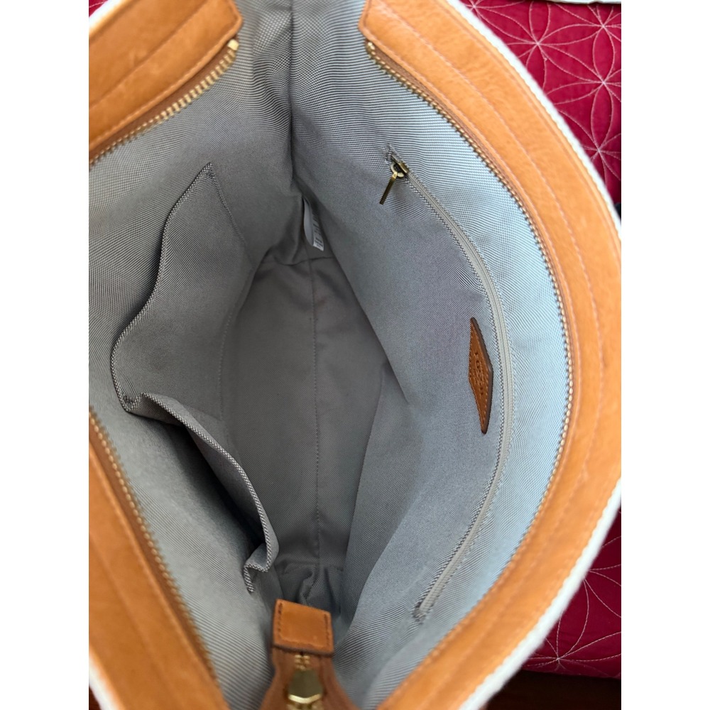 Fossil Maya Hobo Bag Striped Canvas Leather Shoulder Crossbody Tan Blue ZB7230 - Picture 7 of 10